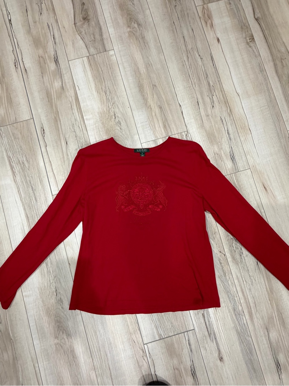 Ralph Lauren Red Long-Sleeve Embellished Tee